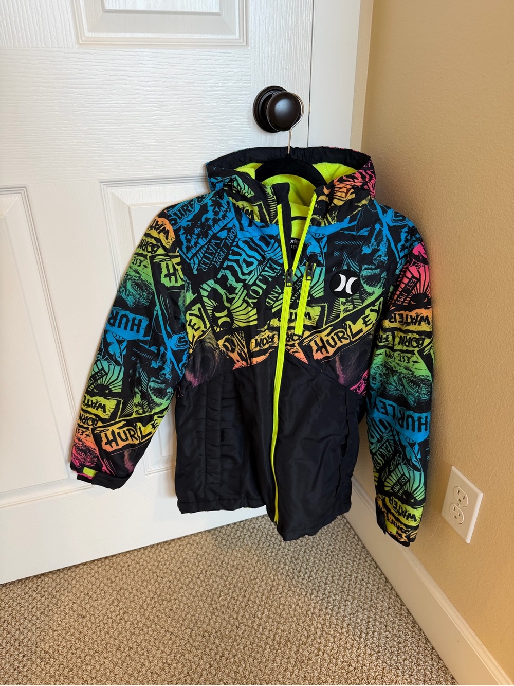 Hurley Kids Neon Multi Graphic Hooded Jacket - Black, Blue, Green, Pink